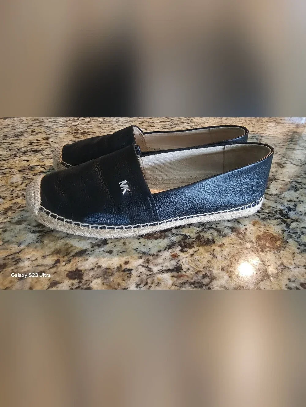 Michael Kors Black Leather Espadrille with Natural Jute Trim Size 5
